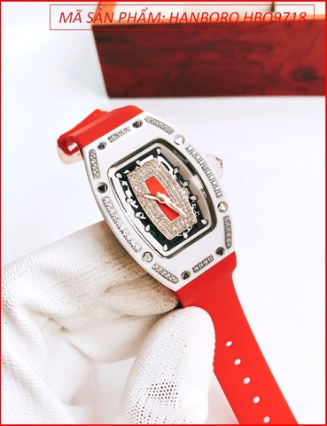 Đồng Hồ Nữ Hanboro Tựa Richard Mille Mặt Oval Dây Cao Su Đỏ