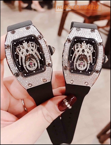 Đồng hồ Nữ Huboler Mặt Nhện Dây Silicone Đen Full Đá Swarovski