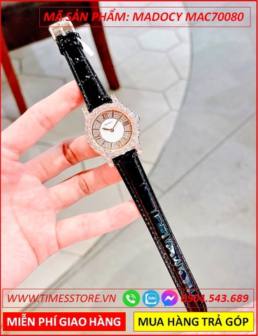 Đồng Hồ Nữ Madocy Tựa Chopard Full Đá Rose Gold Dây Da