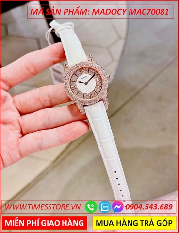Đồng Hồ Nữ Madocy Tựa Chopard Full Đá Rose Gold Dây Da Trắng