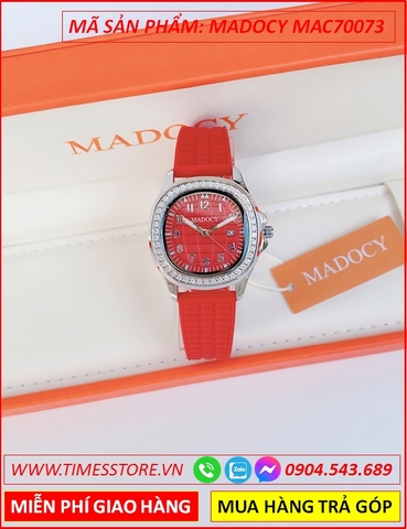 Đồng Hồ Nữ Madocy Tựa Patek Phillipe Mặt Đính Đá Dây Silicone Đỏ