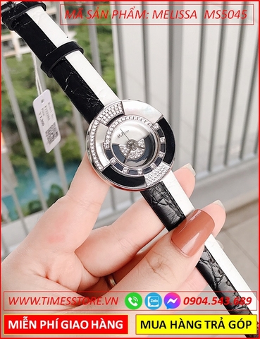 Đồng hồ Nữ Melissa Bulgari Mặt Xoay Dây Da 2 Màu Trắng Đen