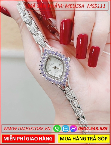 Đồng hồ Nữ Melissa Mặt Đính Đá Swarovski Tím Lắc Tay Kim Loại