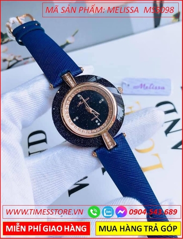 Đồng hồ Nữ Melissa Mặt Tròn Ceramica Rose Gold Dây Da Xanh (34mm)