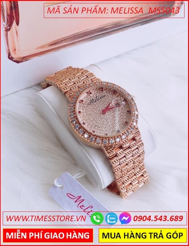 Đồng hồ Nữ Melissa Cọc Số Đỏ Full Đá Swarovski Rose Gold (32mm)