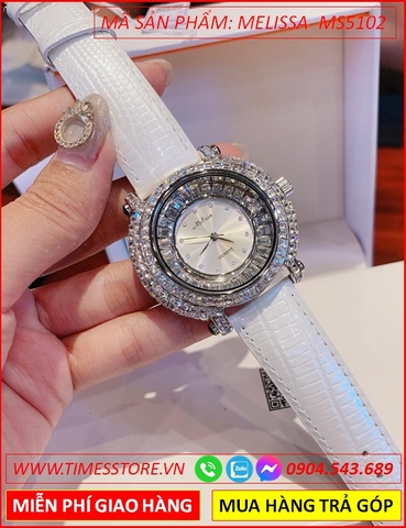 Đồng hồ Nữ Melissa Mặt Tròn Đính Full Đá Swarovski Dây Da Trắng (35mm)