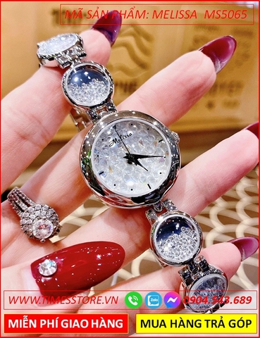 Đồng hồ Nữ Melissa Mặt Tròn Màu Trắng Lắc Tay Hạt Đá Rơi