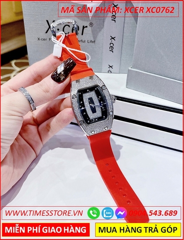Đồng Hồ Nữ Xcer Mặt Full Đá Swarovski Dây Silicone Đỏ