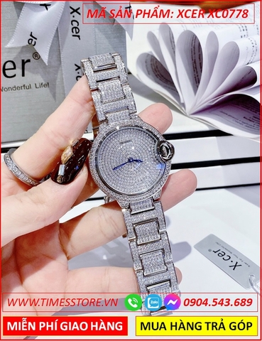 Đồng Hồ Nữ Xcer Tựa Cartier Mặt Tròn Full Đá Swarovski Dây Kim Loại