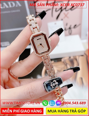 Đồng Hồ Nữ Xcer Tựa Chanel Mặt Chữ Nhật Dây Full Đá Rose Gold (20x26mm)