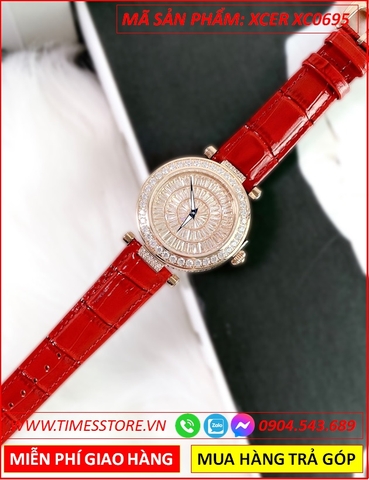 Đồng Hồ Nữ Xcer Tựa Franck Muller Double Mystery Rose Gold Dây Da Đỏ
