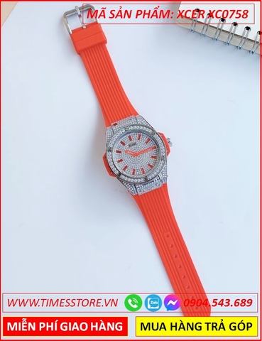 Đồng Hồ Nữ Xcer Tựa Hublot Mặt Full Đá Swarovski Dây Silicone Đỏ