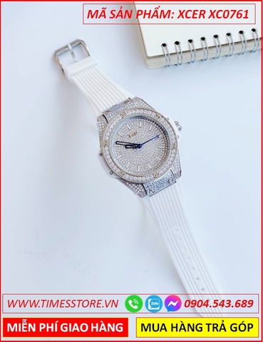 Đồng Hồ Nữ Xcer Tựa Hublot Mặt Full Đá Swarovski Dây Silicone Trắng