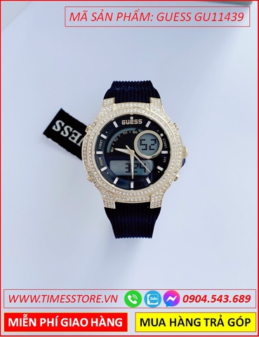 Đồng Hồ Nữ Guess Unisex Digital Gold Mặt Đính Đá Dây Silicone Đen