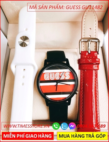 Đồng Hồ Guess Nam Unisex Mặt Tròn Dây Cao Su Đen