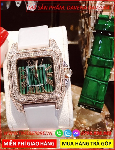 Set Đồng hồ Nữ Davena Mặt Vuông Swarovski Dây Silicone Xám