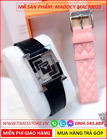 Set Đồng Hồ Madocy Nữ Mặt Vuông Tựa Hermes Tặng Dây Da (32mm)