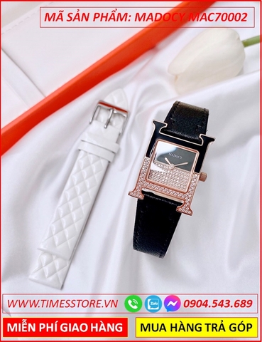 Set Đồng Hồ Madocy Nữ Tựa Hermes Mặt Vuông Rose Gold (32mm)