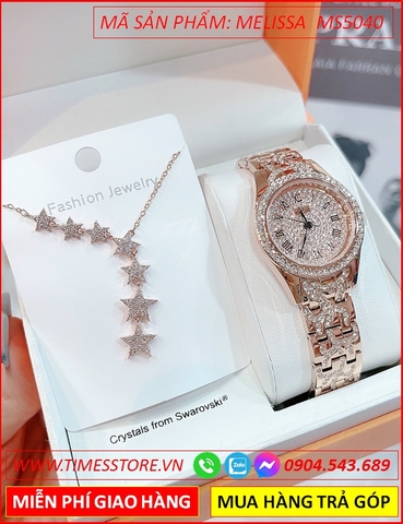 Set Đồng hồ Nữ Melissa Mặt Đính Full Đá Swarovski Rose Gold