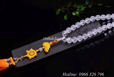 CHUỖI PHA LÊ TỰ NHIÊN KHẮC OM MANI PADME HUM 108 HẠT