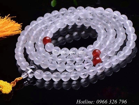 CHUỖI PHA LÊ TỰ NHIÊN KHẮC OM MANI PADME HUM 108 HẠT