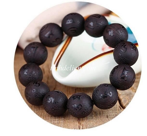 CHUỖI GỖ MUN KHẮC THẦN CHÚ OM MANI PADME HUM