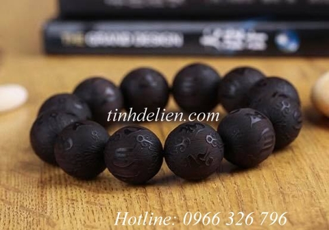 CHUỖI GỖ MUN KHẮC THẦN CHÚ OM MANI PADME HUM