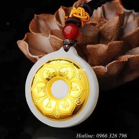 MẶT DÂY CHUYỀN NGỌC KHẮC OM MANI PADME HUM DÁT VÀNG