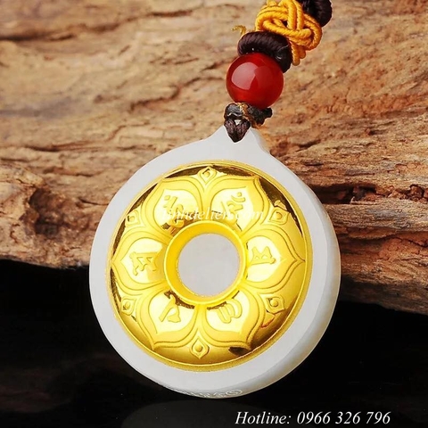 MẶT DÂY CHUYỀN NGỌC KHẮC OM MANI PADME HUM DÁT VÀNG