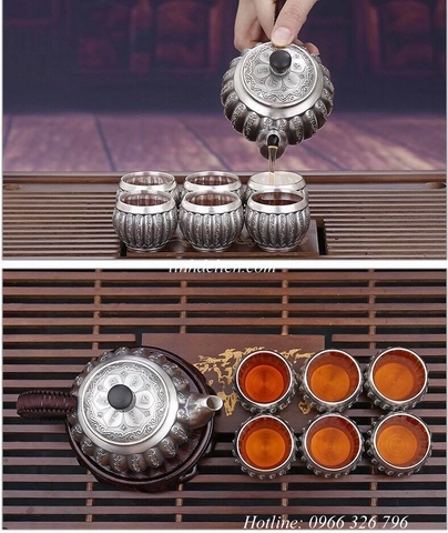 BỘ ẤM TRÀ BẠC KHẮC OM MANI PADME HUM