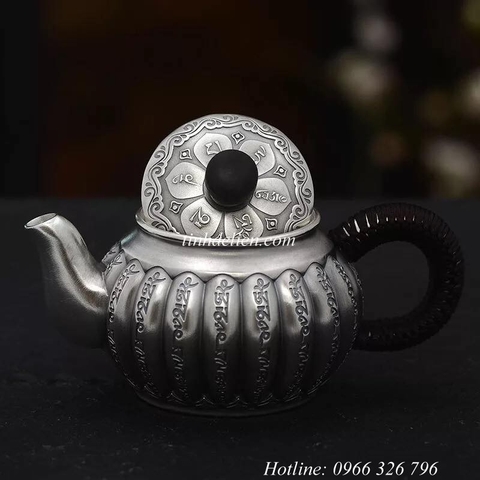 BỘ ẤM TRÀ BẠC KHẮC OM MANI PADME HUM
