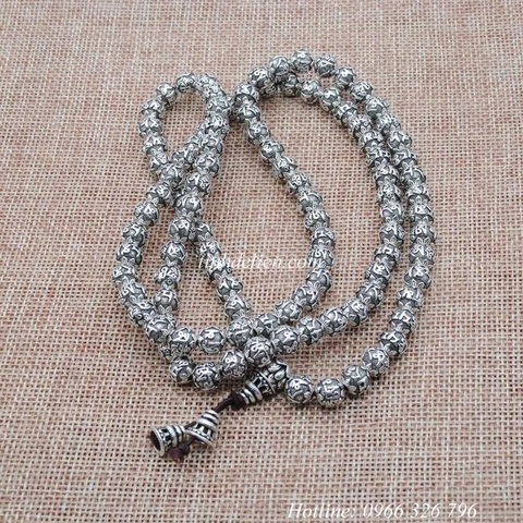 CHUỖI BẠC KHẮC OM MANI PADME HUM 108 HẠT