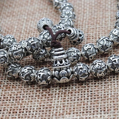 CHUỖI BẠC KHẮC OM MANI PADME HUM 108 HẠT