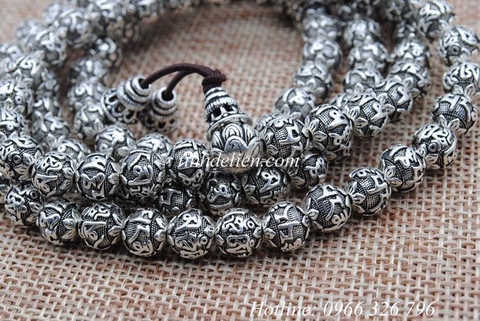 CHUỖI BẠC KHẮC OM MANI PADME HUM 108 HẠT