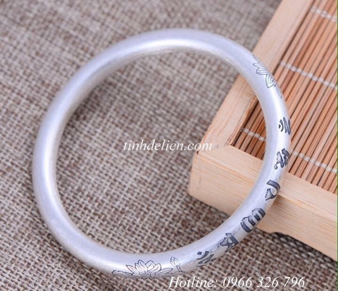 VÒNG BẠC KHẮC OM MANI PADME HUM VÀ HOA SEN CÁT TƯỜNG