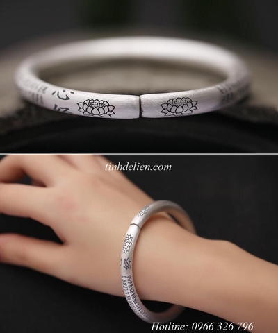 VÒNG BẠC KHẮC BÁT NHÃ TÂM KINH VÀ HOA SEN CÁT TƯỜNG