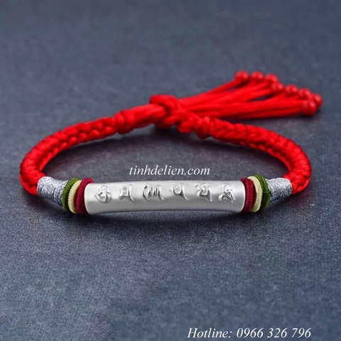 VÒNG ĐEO TAY CHỈ NGŨ SẮC KẾT HỢP CHARM BẠC OM MANI PADME HUM