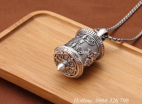 MẶT DÂY CHUYỀN BẠC BIỂU TƯỢNG KINH LUÂN KHẮC OM MANI PADME HUM
