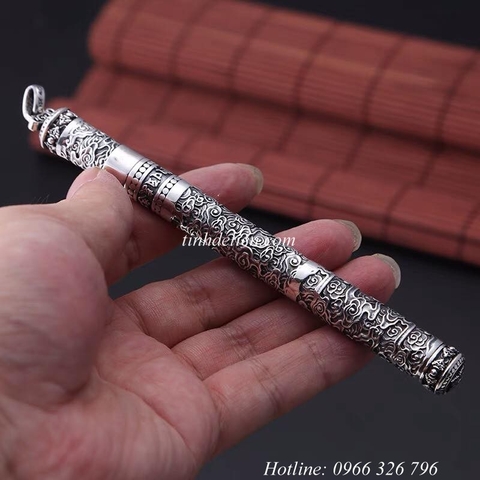 BÚT KHẮC OM MANI PADME HUM VÀ CHÀY KIM CƯƠNG BẠC S925