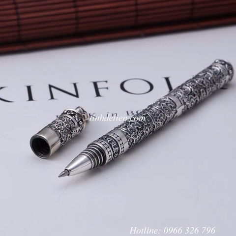 BÚT KHẮC OM MANI PADME HUM VÀ CHÀY KIM CƯƠNG BẠC S925