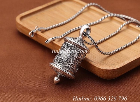 MẶT DÂY CHUYỀN BẠC BIỂU TƯỢNG KINH LUÂN KHẮC OM MANI PADME HUM
