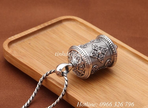 MẶT DÂY CHUYỀN BẠC BIỂU TƯỢNG KINH LUÂN KHẮC OM MANI PADME HUM