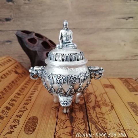 LƯ XÔNG TRẦM BẠC MINI KHẮC HÌNH PHẬT
