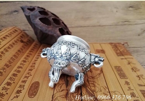 LƯ XÔNG TRẦM BẠC MINI KHẮC HÌNH PHẬT