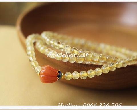 CHUỖI THẠCH ANH TÓC VÀNG 108 HẠT ĐEO TAY