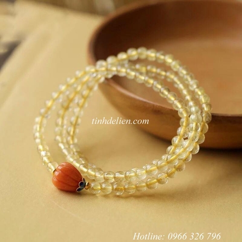 CHUỖI THẠCH ANH TÓC VÀNG 108 HẠT ĐEO TAY