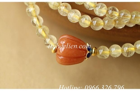 CHUỖI THẠCH ANH TÓC VÀNG 108 HẠT ĐEO TAY