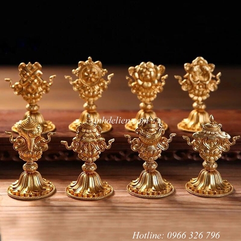 BỘ BÁT ĐẠI CÁT TƯỜNG CÚNG PHẬT BẰNG ĐỒNG NGUYÊN CHẤT