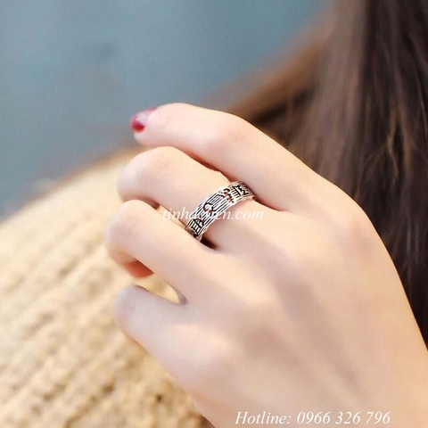 NHẪN BẠC S925 KHẮC OM MANI PADME HUM KIỂU HỞ
