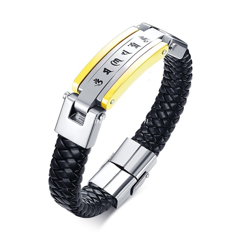 VÒNG TITAN ĐEO TAY KẾT HỢP DÂY DA KHẮC OM MNAI PADME HUM